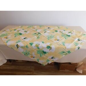 48" Square Yellow Floral Tablecloth Overlay